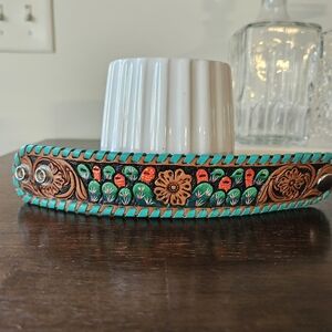 Handcrafted Leather Decorative Band - Brown and Green